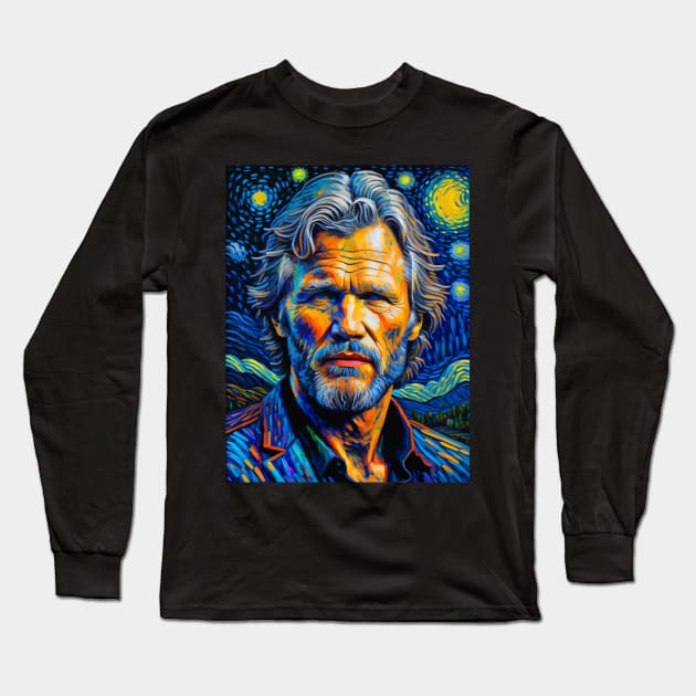 Kris Kristofferson in starry night Long Sleeve T-Shirt by FUN GOGH